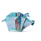 Origami de um porco, feito com uma nota de 20€