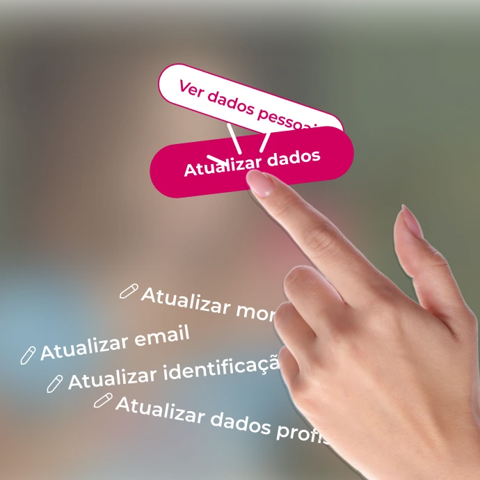 Dedo a clicar no botão de cor cerise "Atualizar dados"