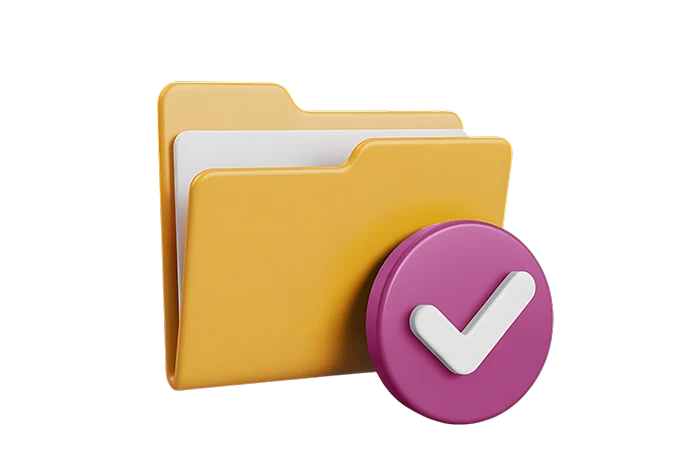 ilustração de pasta de ficheiros amarela com um visto cerize e branco