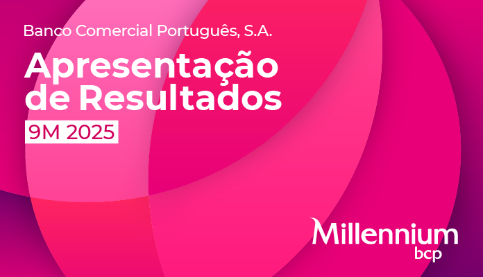 Banco Comercial Português, S.A. Apresentação de Resultados 9M 2025, sob fundo cerise