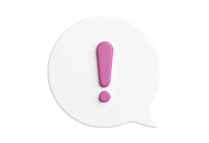 ilustração de um balão de fala branco com um ponto de exclamação cerize