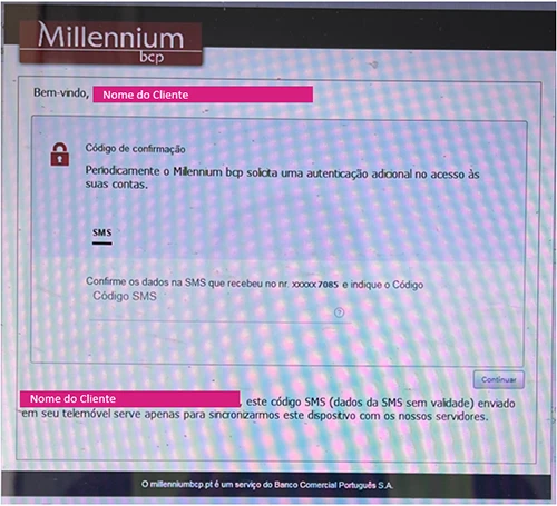 imagem de Ecrã falso a imitar a site do Millennium bcp