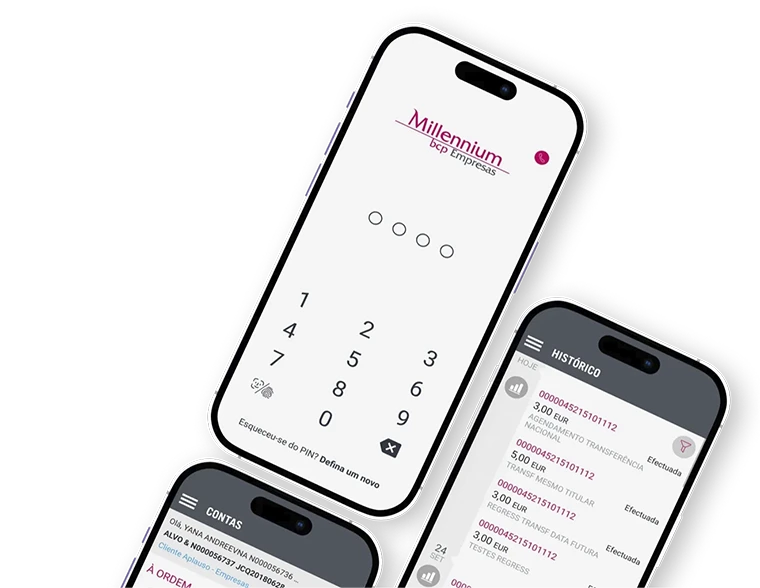 imagem de telemóveis com écrans da App M Empresas