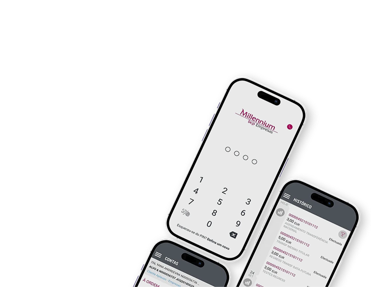 imagem de telemóveis com écrans da App M Empresas