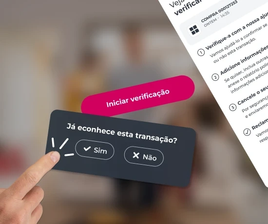 Dedo a confirmar se conhece uma transação na App Millennium para iniciar a verificação