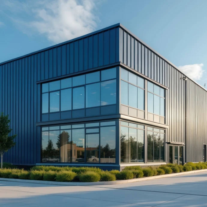 Esquina de edifício moderno com muitas janelas