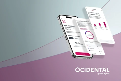 Mobile phone with the Millennium App and illustrative images of financial investments