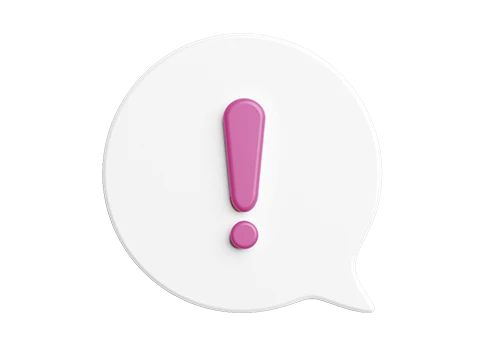 Ilustração de um balão de fala branco com um ponto de exclamação cerize