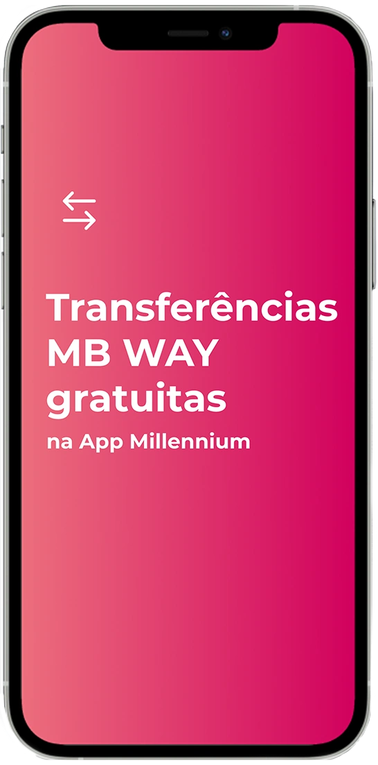 ecrân de telemóvel com texto: Transferências MB WAY gratuitas na App Millennium