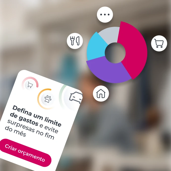 Vários elementos da área Gerir da App Millennium - gráficos e possibilidade de definir um limite de gastos