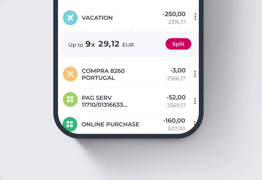 Payment installment screen in the Millennium App