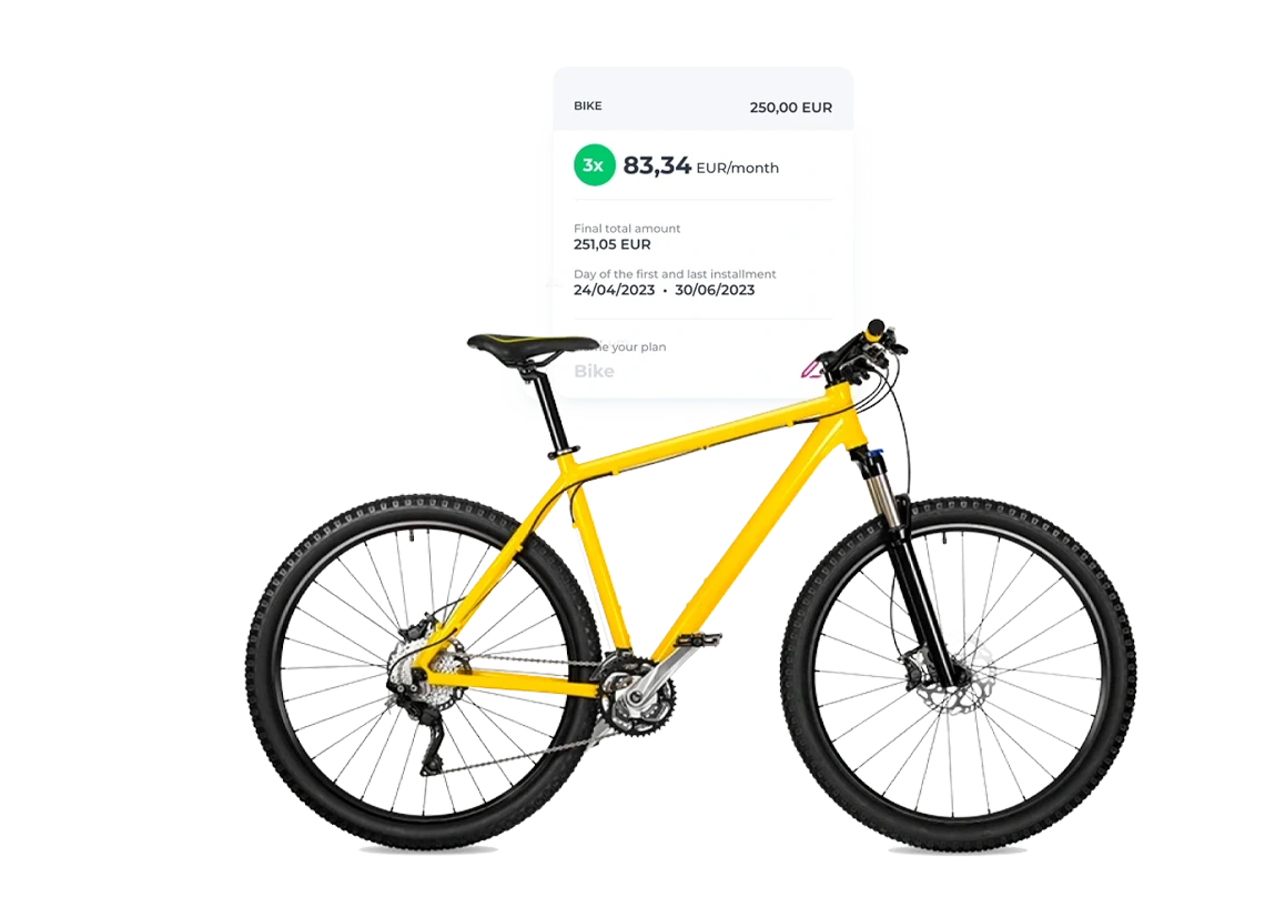 Yellow bicycle, with an illustration of payment splitting in the Millennium App
