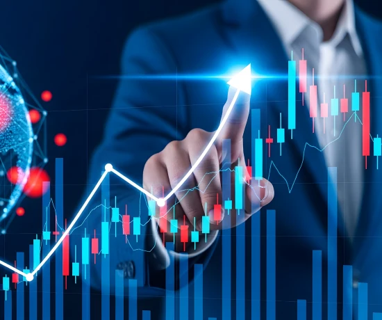 pormenor de mão a acompanhar uma linha de um gráfico