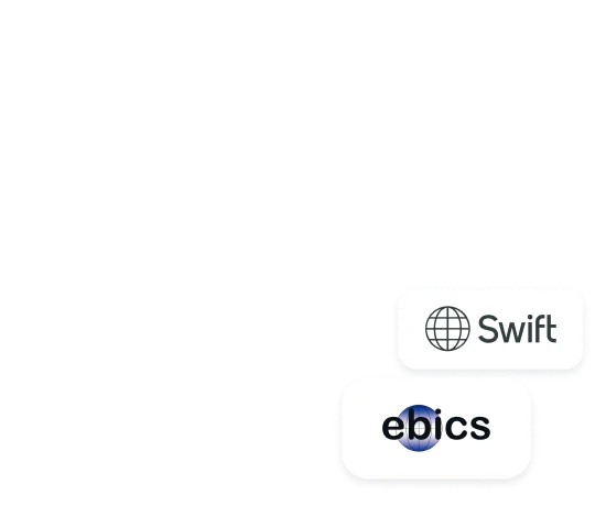Duas caixas de texto com os logotipos: Swift e EBICS