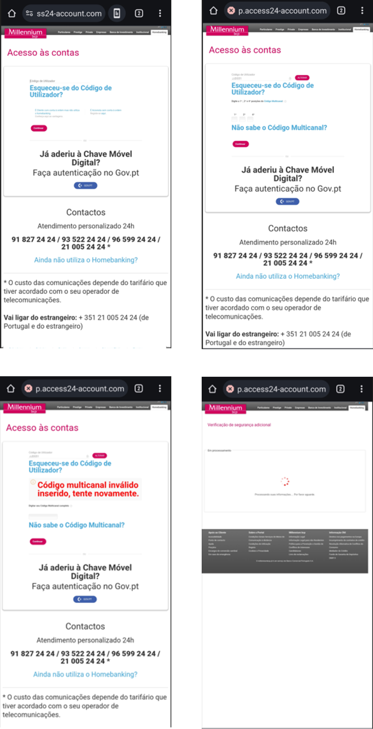 ecrãs falsos a simular Millennium bcp