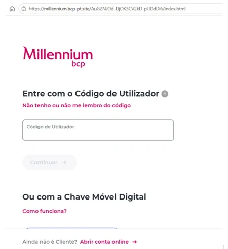 Exemplo de página fraudulenta
