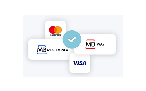 logotipos Mastercard, Visa, Multibanco e MB WAY