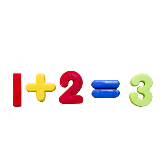 ilustração: 1 + 2 = 3