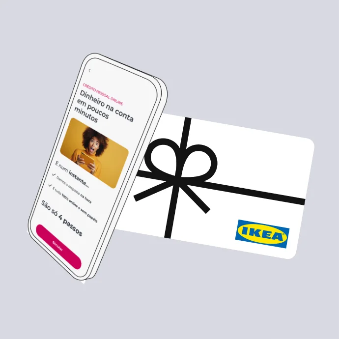 IKEA gift card and a smartphone displaying the Millennium App