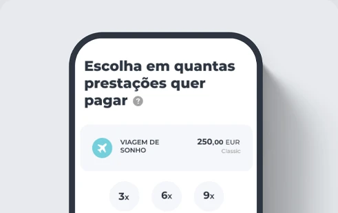 Ecrã de escolha de número de prestações para fracionar na App Millennium