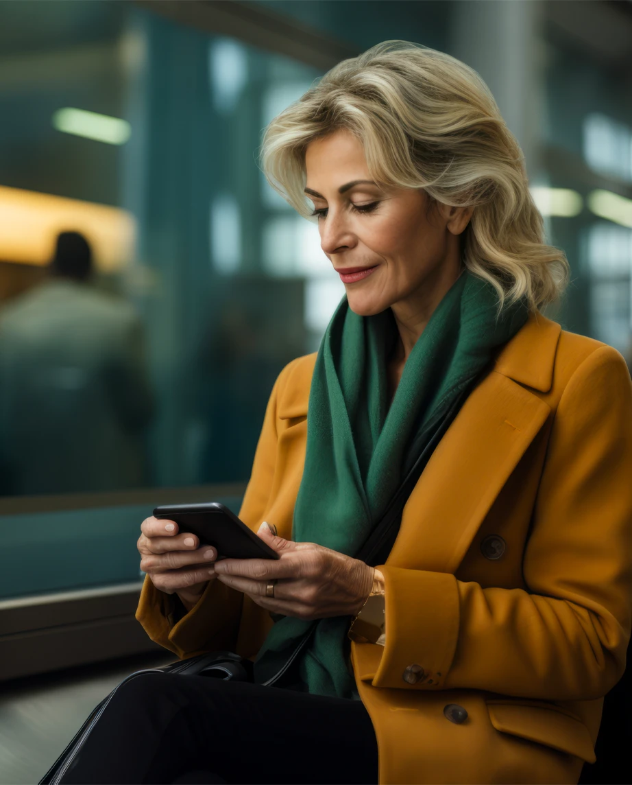 Woman looking at her phone and smiling