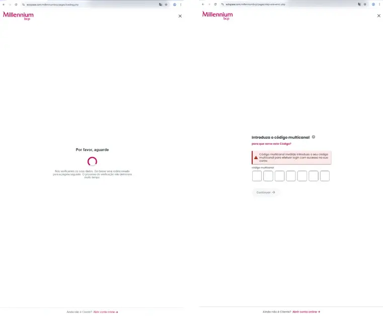 Exemplo de página fraudulenta