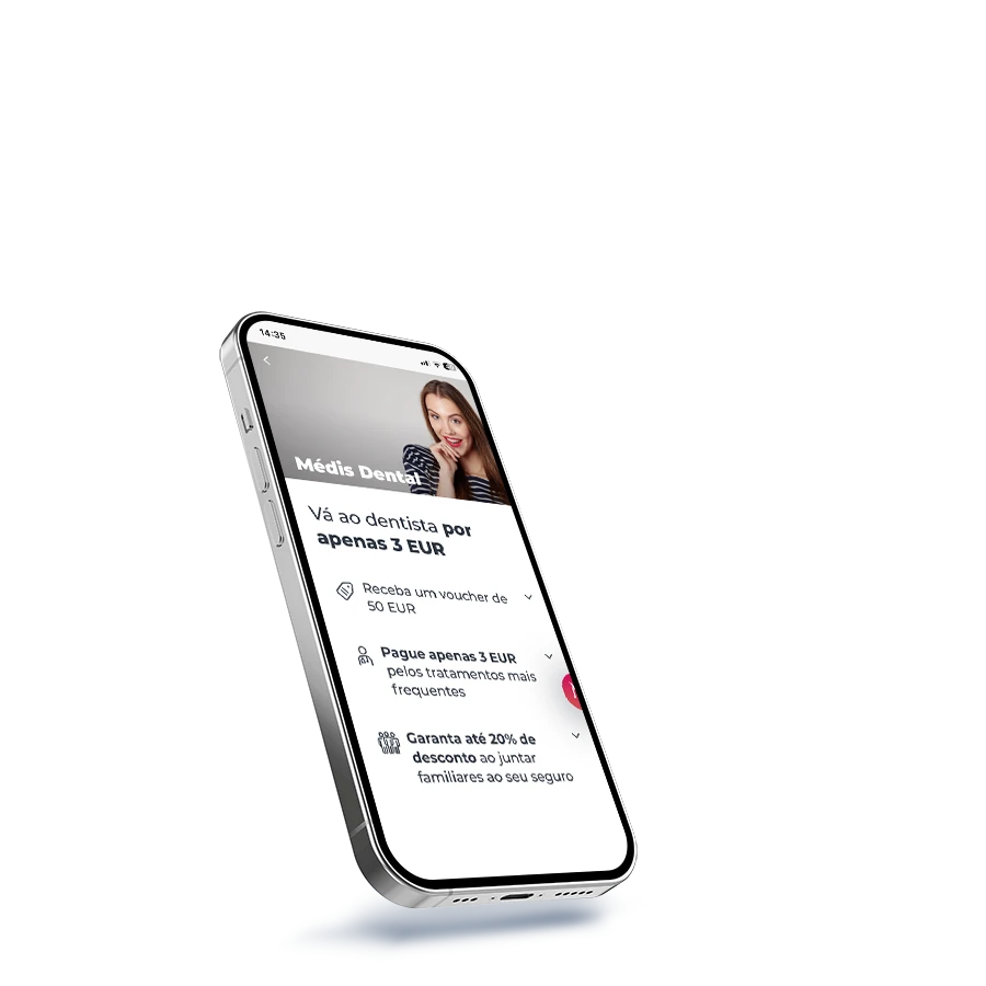 Telemóvel com a App Millennium na área do Médis Dental
