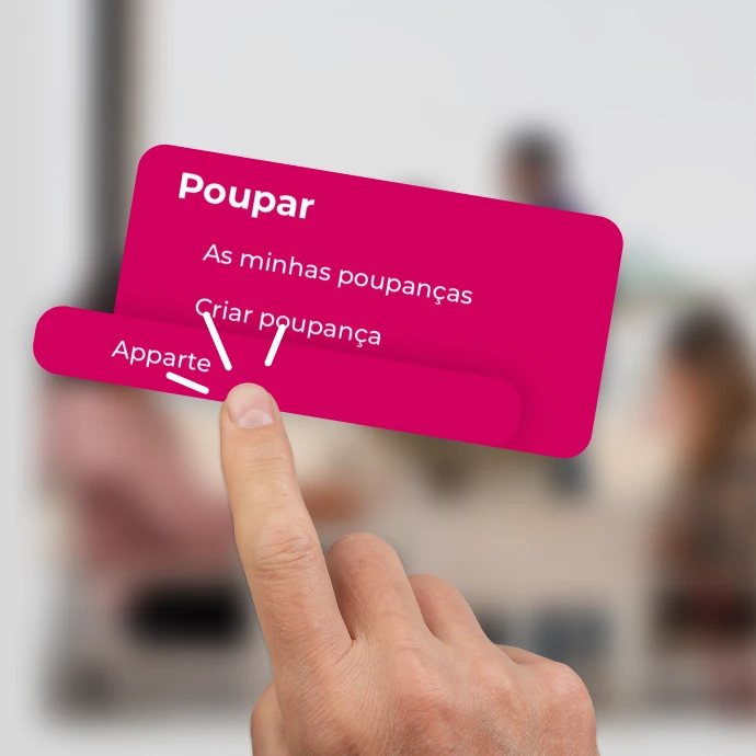 Dedo a clicar na entrada "Apparte" dentro do menu Poupar da App Millennium