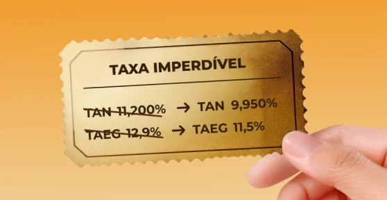 mão a segurar cartão que diz "Taxa Imperdível"