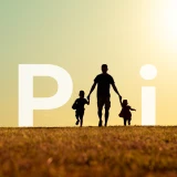 Jogo visual com a palavra "Pai", onde o "a" é um Pai de mãos dadas aos filhos