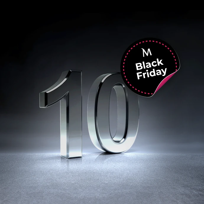 selo Black Friday e número 10, em fundo preto