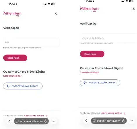 Exemplo de páginas fraudulentas