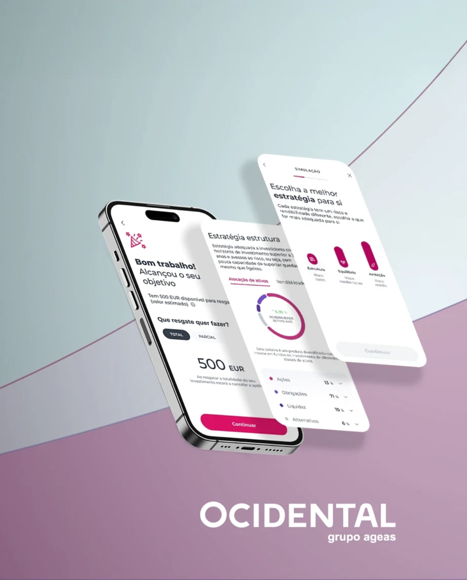 Mobile phone with the Millennium App and illustrative images of financial investments
