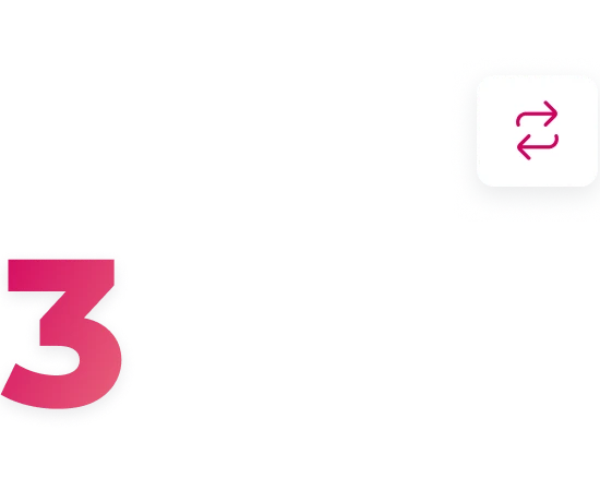 Número 3 na cor cerise e um ícone de transferência da mesma cor