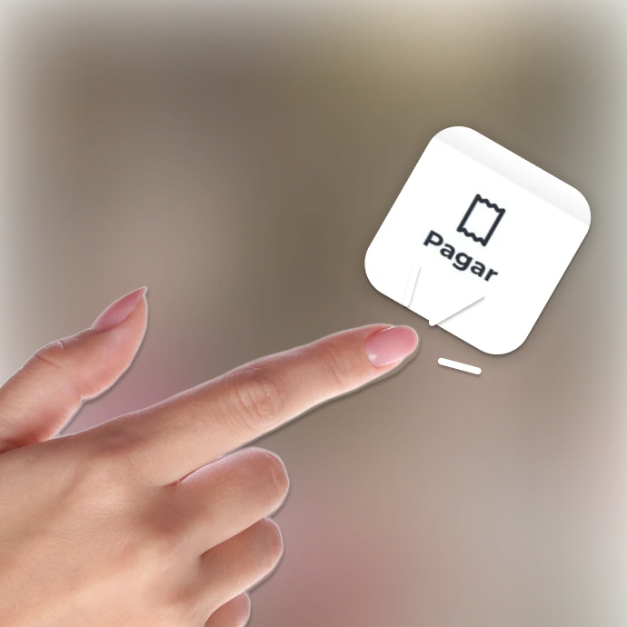 Dedo indicador a clicar no widget "Pagar"