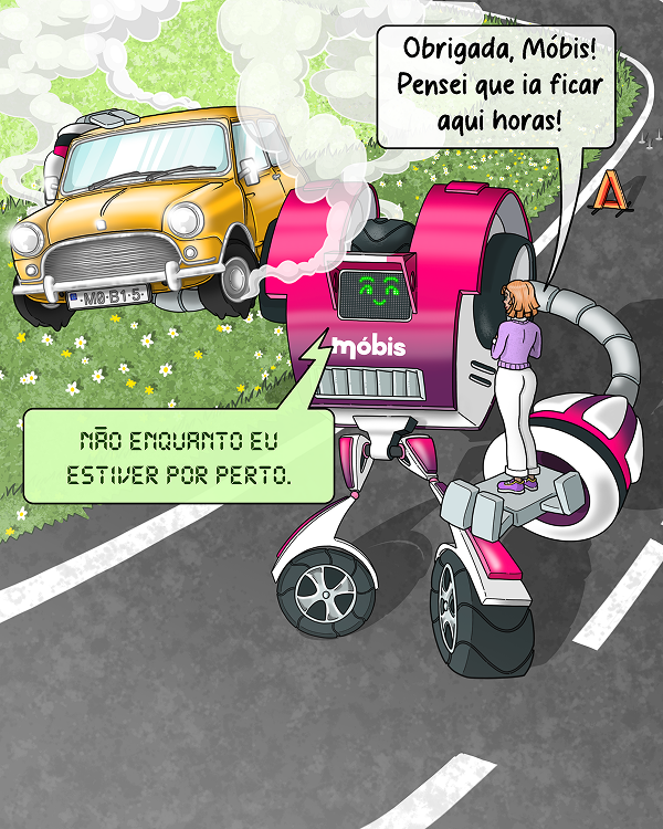 Condutora agradece ao super-herói Móbis por a ter chegado muito rápido após o seu carro avariar