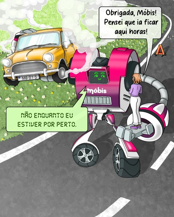 Condutora agradece ao super-herói Móbis por a ter chegado muito rápido após o seu carro avariar