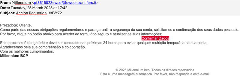 Exemplo de mail fraudulento
