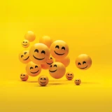 Fundo amarelo vibrante com emojis sorridentes flutuantes
