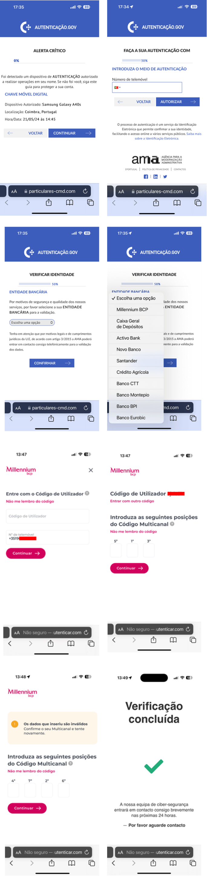 ecrãs fraudulentos CMD