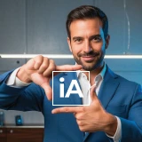 homem de fato a enquadrar com as mãos a expressão "iA" de FinanciA 2030 by Millennium