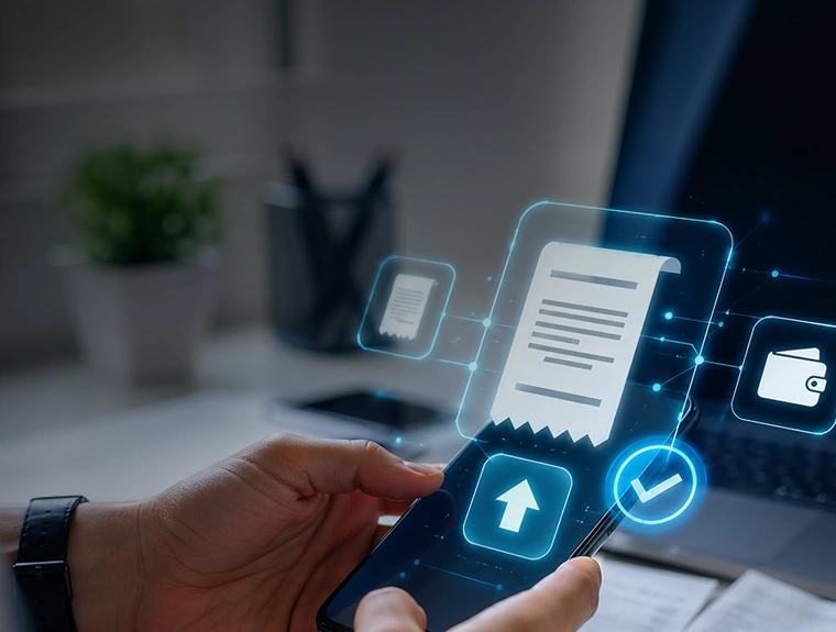 Hand using a smartphone to make a digital money transfer