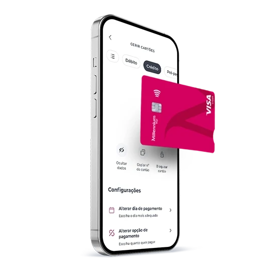 phone displaying Millennium App with Classic card on top
