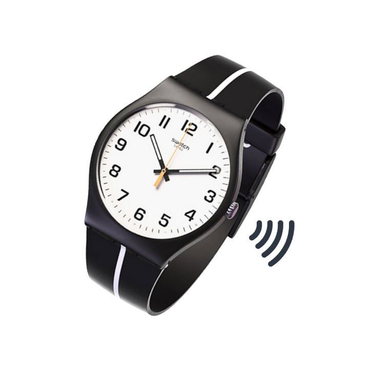 image of a Swatch watch with a Contactless symbol