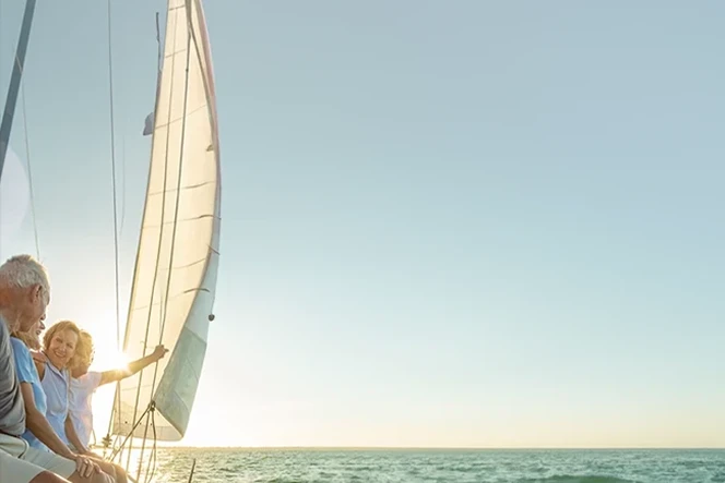 2 retired couples sailing towards the sun