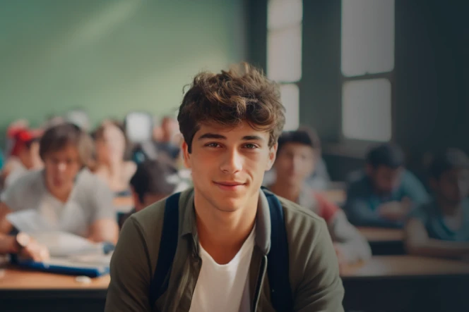 College boy, in classroom