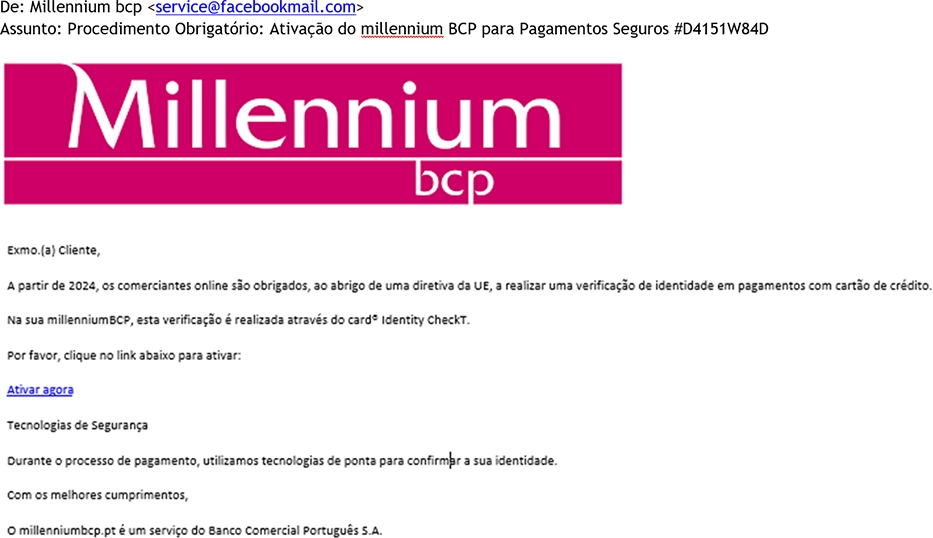 imagem de email fraudulento