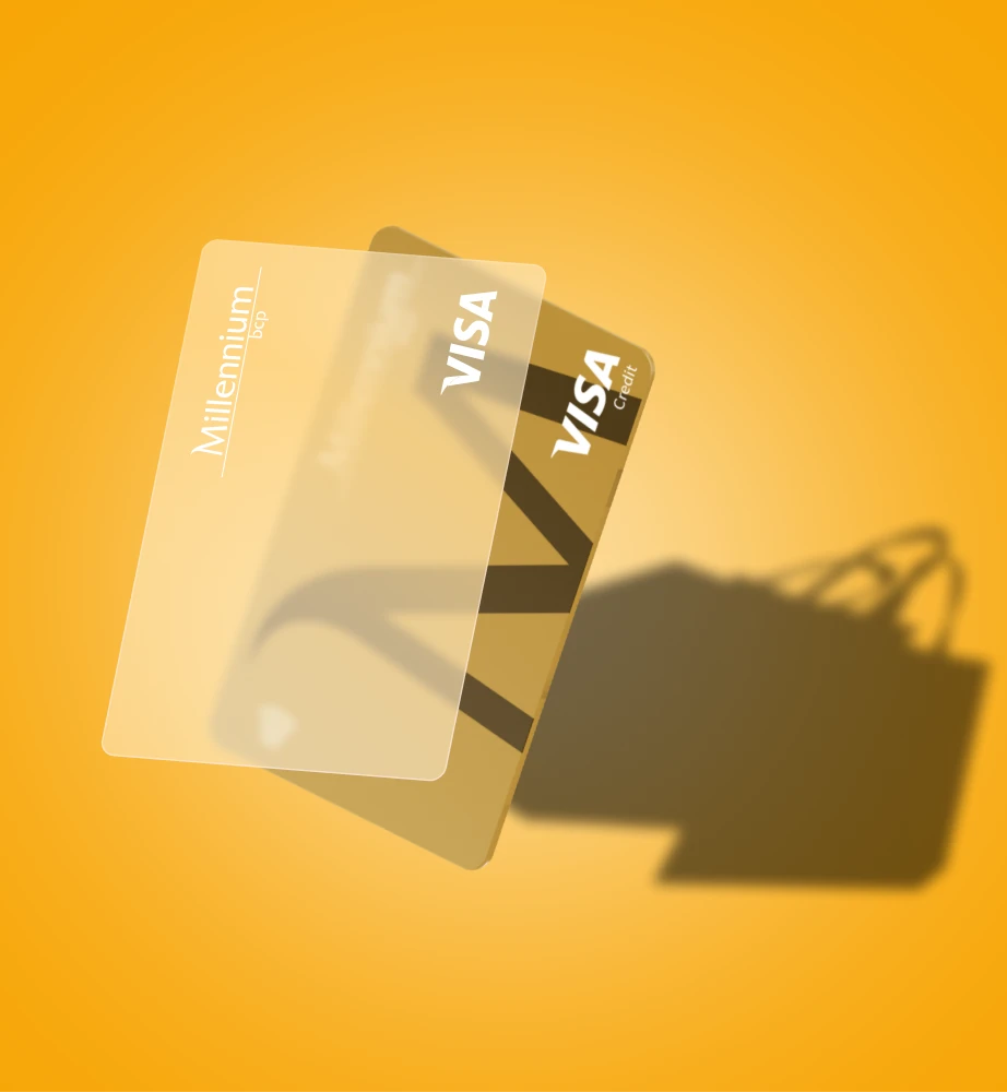 Cartão de Crédito Gold Prestige com a sombra de sacos de compras
