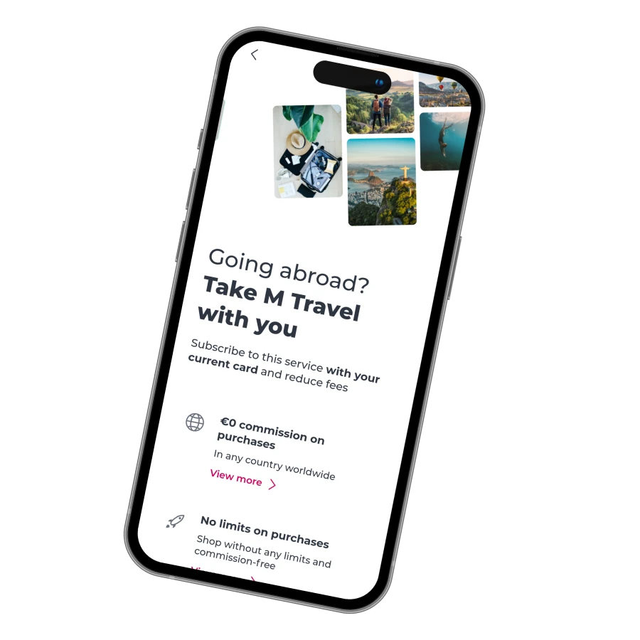 Mobile phone with a screen explaining M Travel in the Millennium App