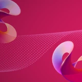 cerise-colored background with wavy illustrations